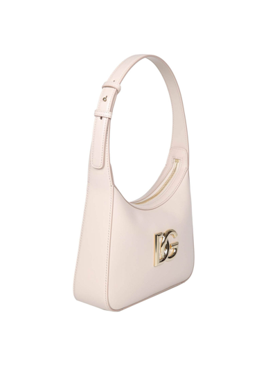 Shop Dolce & Gabbana 35 Shoulder Bag In Leather With Dg Logo In Light Pink