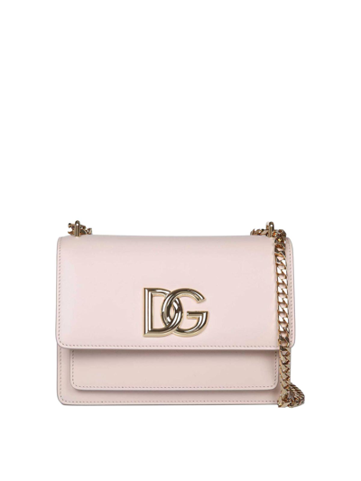 Shop Dolce & Gabbana 35 Leather Shoulder Bag With Dg Logo In Light Pink