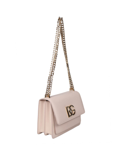 Shop Dolce & Gabbana 35 Leather Shoulder Bag With Dg Logo In Light Pink