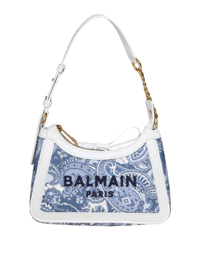 Shop Balmain B-army 26 Bag In Canvas With Patterned Print In Blue