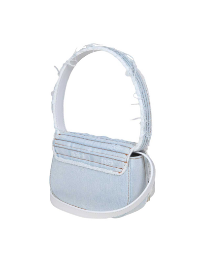 Shop Diesel 1dr Bag In Black Canvas With Crystals In Light Blue