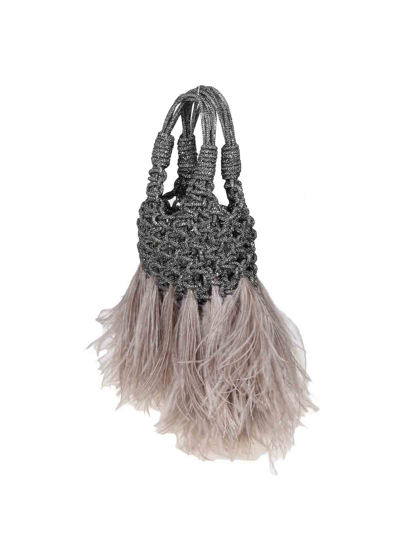 Shop Hibourama Jewel Bag With Ostrich Feathers In Black