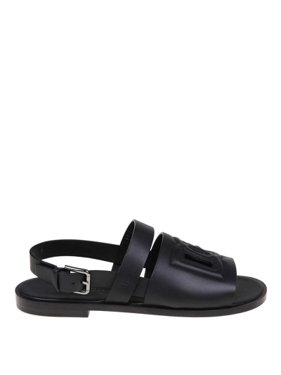 Shop Dolce & Gabbana Quilted Logo Leather Sandal In Black