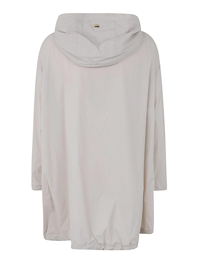 Herno Stretch Maxi Bomber With Hood And Drawstring Hem In Gray