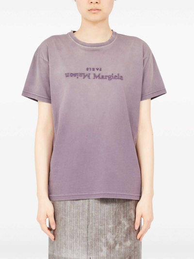 Maison Margiela Purple T-shirt With Logo Embroidery In Cotton Woman In Purple