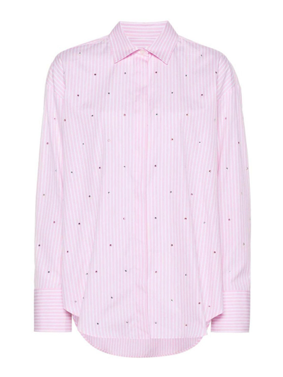 Shop Msgm Shirt With Rhinestone Details In Nude & Neutrals