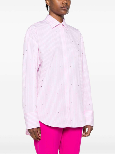 Shop Msgm Shirt With Rhinestone Details In Nude & Neutrals