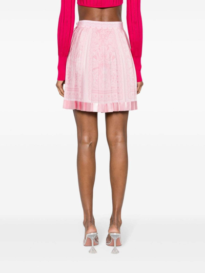 Versace Pleated Satin-trimmed Floral-print Crepe De Chine Mini Skirt In Nude & Neutrals