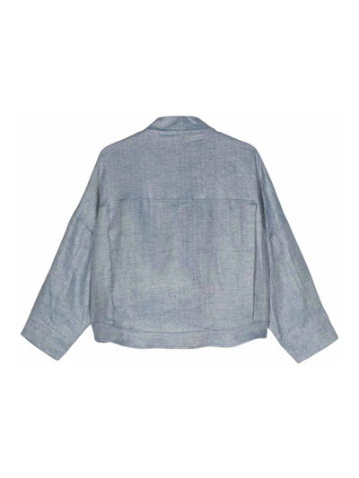 Herno Logo-engraved Buttons Herringbone Jacket In Light Blue