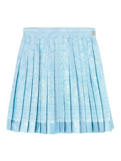 Shop Versace Barocco Print Skirt In Light Blue