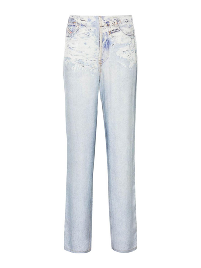 Diesel Vintage-inspired Stretch Denim Print Pants For Women In Blue