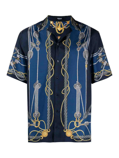 Shop Versace Nautical Print Shirt In Blue