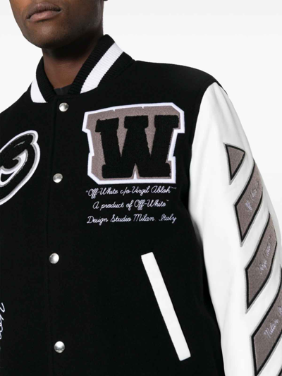 Off-white Leather And Wool Varsity Bomber In Black