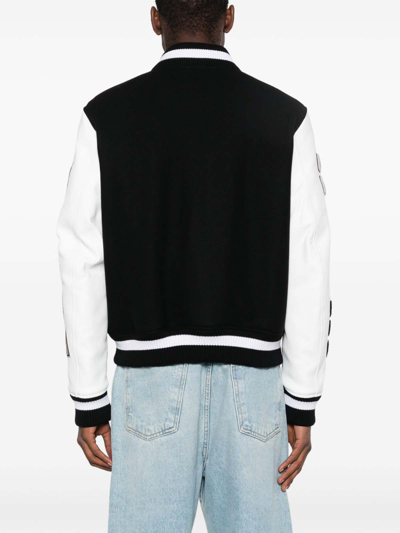 Off-white Leather And Wool Varsity Bomber In Black