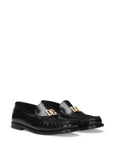 Dolce & Gabbana Classic Rounded Toe Loafers With Metal Hardware In Black