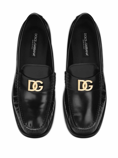Dolce & Gabbana Classic Rounded Toe Loafers With Metal Hardware In Black