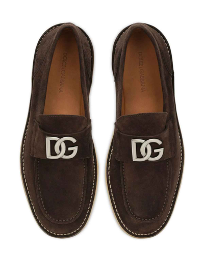 Dolce & Gabbana Loafer Aus Wildleder Mit Logo-schild In Black