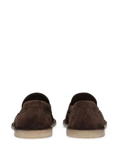 Dolce & Gabbana Loafer Aus Wildleder Mit Logo-schild In Black