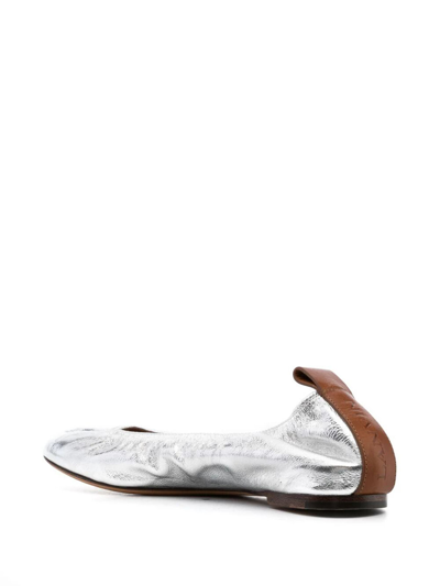 Lanvin Silver Leather Ballet Shoes In Metallic