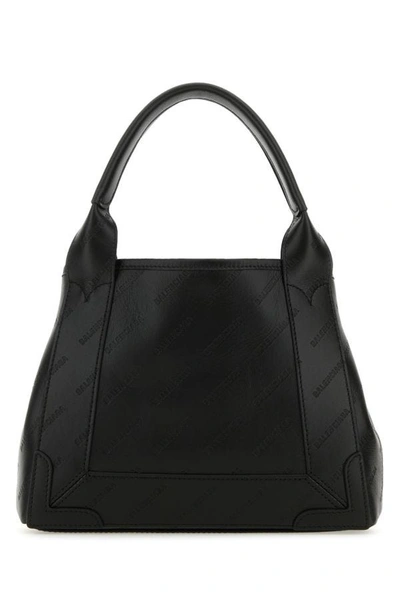 Shop Balenciaga Woman Black Leather Cabas Navy Xs Handbag