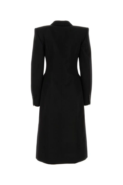 Shop Balenciaga Woman Black Wool Coat