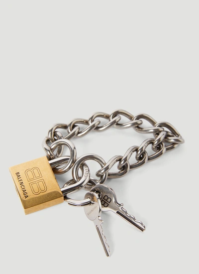 Shop Balenciaga Women Locker Bracelet In Silver
