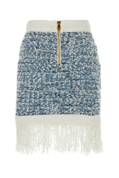 Shop Balmain Woman Embroidered Tweed Skirt In Multicolor