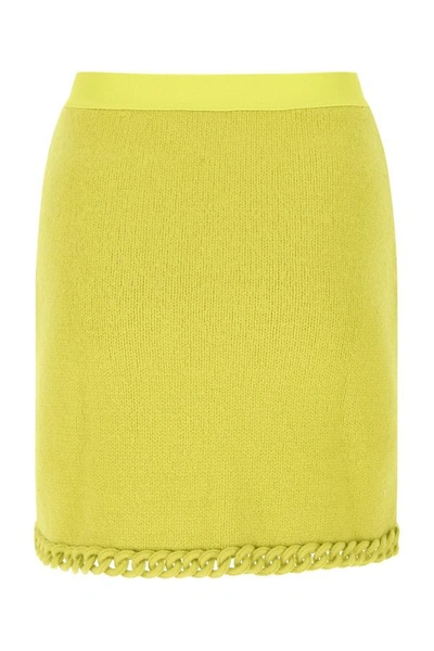 Shop Bottega Veneta Woman Acid Green Wool Mini Skirt