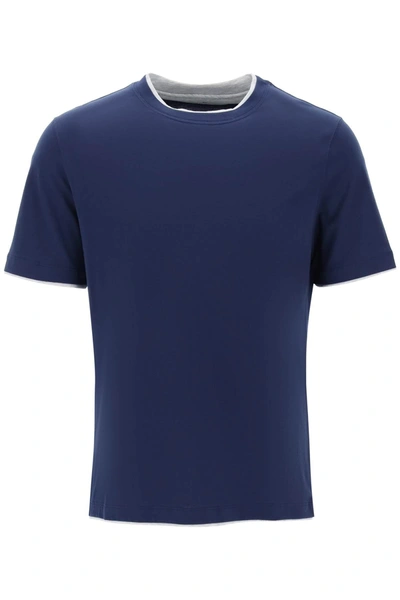 Shop Brunello Cucinelli Layered-effect T-shirt Men In Blue