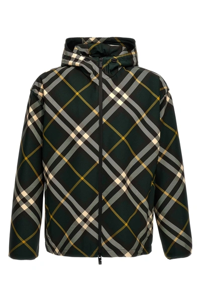 Shop Burberry Men Check Jacket In Green