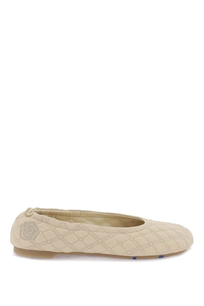 Shop Burberry Quilted Leather Sadler Ballet Flats Women In Cream