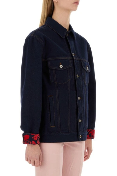Shop Burberry Woman Denim Jacket In Blue