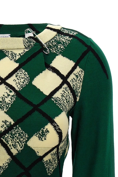 Burberry Check Cotton Knit Long Sleeve Sweater In Green