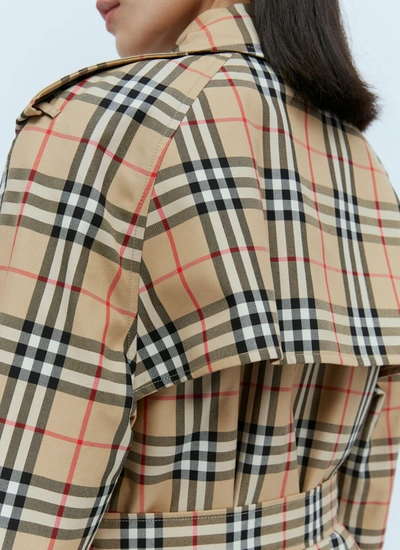 Shop Burberry Women Check Cotton Gabardine Trench Coat In Cream