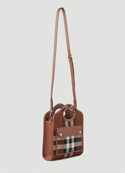 Shop Burberry Women Pocket Check Mini Shoulder Bag In Brown