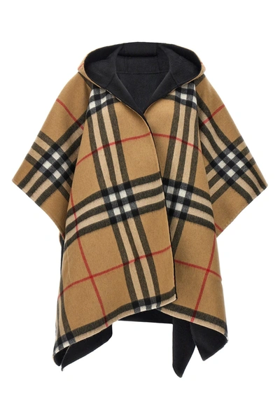 Shop Burberry Women Reversible Hooded Cape In Multicolor