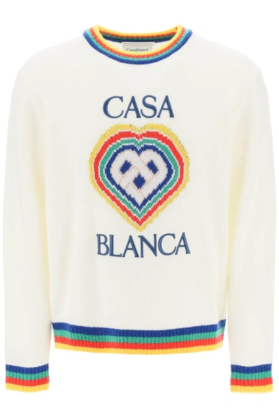 Shop Casablanca Rainbow Heart Virgin Wool Sweater Men In White