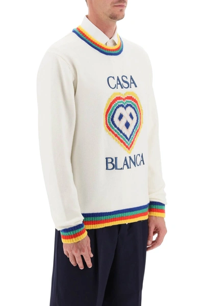 Shop Casablanca Rainbow Heart Virgin Wool Sweater Men In White