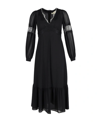 Shop Michael Kors Michael  Lace-trimmed Midi Dress In Black Silk