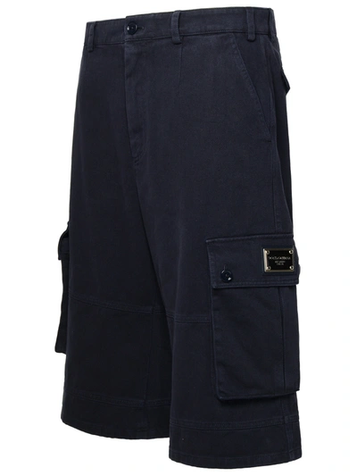 Shop Dolce & Gabbana Blue Cotton Cargo Bermuda Shorts Man