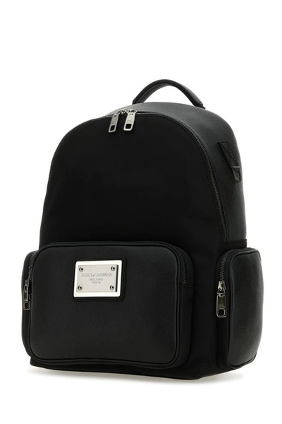 Shop Dolce & Gabbana Man Black Fabric And Leather Backpack