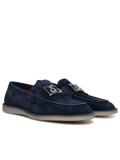 Shop Dolce & Gabbana Man  Navy Calf Leather Loafers In Blue