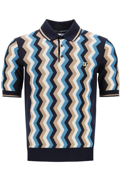 Shop Dolce & Gabbana Silk Polo Shirt With Zigzag In Men In Multicolor