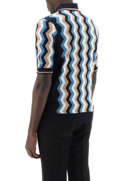 Shop Dolce & Gabbana Silk Polo Shirt With Zigzag In Men In Multicolor