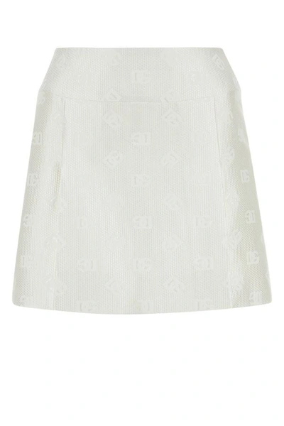 Shop Dolce & Gabbana Woman White Jacquard Mini Skirt