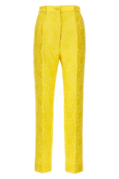 Shop Dolce & Gabbana Women Jaquard Tailored Trousers In Yellow