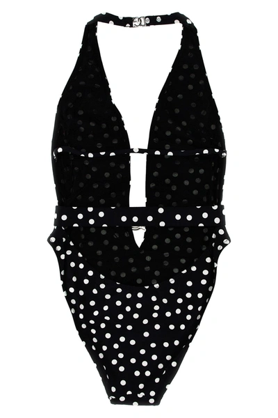 Shop Dolce & Gabbana Women Logo Polka Dot One-piece Swimsuit In Multicolor