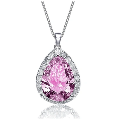 Rachel Glauber Pear-shaped Pendant With Colored Cubic Zirconia In Pink