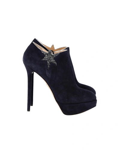 Shop Charlotte Olympia Reach For The Stars Platform Boots In Navy Blue Suede