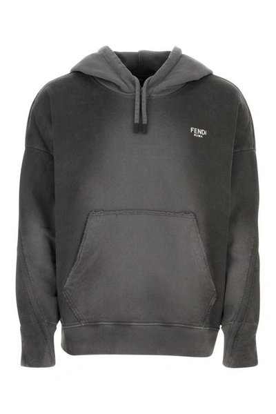 Shop Fendi Man Dark Grey Cotton Oversize Sweatshirt In Gray